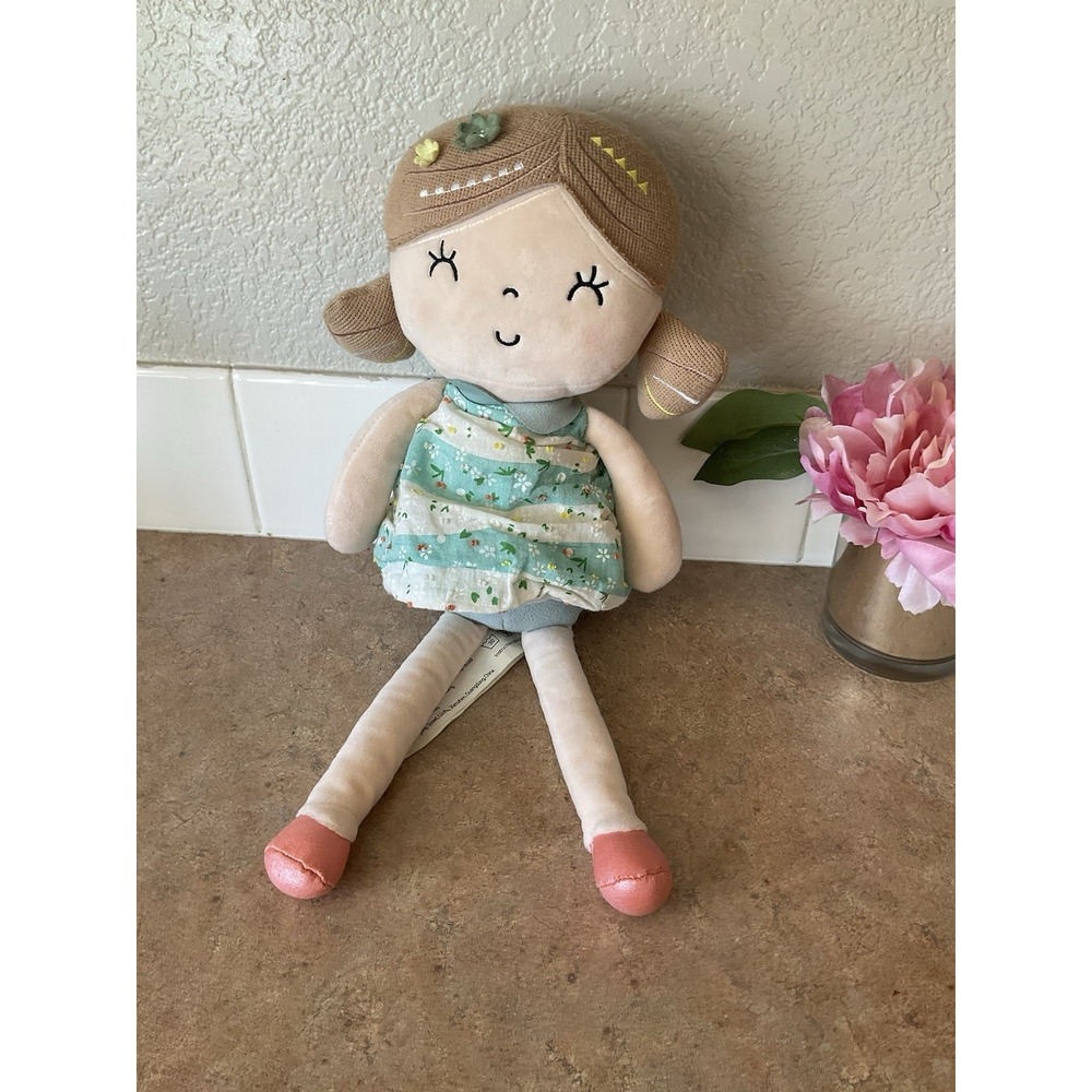 Gloveleya Plush Soft Doll in Blue Floral‎ Dress 16" Girl Brown Hair